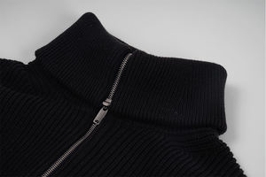 Maglione a collo alto lavorato a maglia con mezza Zip personalizzato/ODM manica lunga da <span class=keywords><strong>donna</strong></span> <span class=keywords><strong>nero</strong></span> a righe bianche per la parte anteriore Casual - Product Image 3