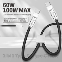 Penjualan terlaris baru 2-in-1 silikon lembut pengisian cepat USB C untuk 8Pin kabel tipe-c 1.5m adaptor pemisah USB Aloi seng untuk iPhone 15