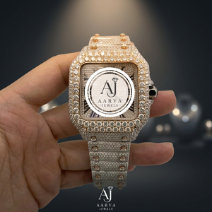 Montre en quartz glacé avec cadran carré, bracelet en cristal, montre-bracelet couleur or rose, bijoux de luxe tendance - Product Image 1
