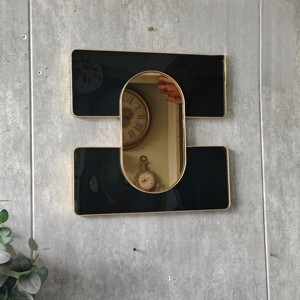 <span class=keywords><strong>Miroir</strong></span> mural décoratif de style Art déco en forme de H carré avec cadre en métal doré et accents noirs, verre résistant aux chocs - Product Image 2