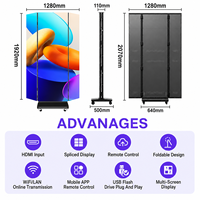 Display LED Portatile Pieghevole a Tre Ante, Segnaletica Digitale Ultra-wide Mobile con Base in Ferro su Ruote, Video Wall LED Pieghevole per Eventi