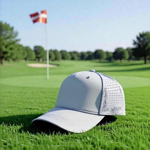 Casquette de golf marine personnalisée brodée, casquette de sport 5 panneaux avec visière incurvée et cordon, en tissu imperméable, style baseball - Product Image 1