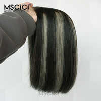 Peluca frontal de encaje suizo 13x4 de cabello humano virgen vietnamita natural liso negro con reflejos, pre-cortada, al por mayor