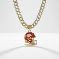 PD3178 Collier pour homme en alliage de zinc, style hip-hop européen et américain, avec chaîne cubaine entièrement ornée de strass rouges et pendentif casque de chef
