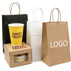 Sac en papier kraft écologique pour emporter le café à emporter, poignée plate brune, emballage pour la restauration rapide, sac à emporter pour restaurant - Product Image 1