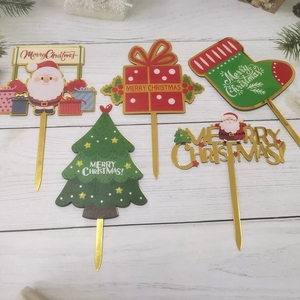 Ensemble de décorations de gâteaux en acrylique de Noël avec des motifs de Père Noël et d'arbre, imprimés en couleur, style dessin animé, pour la décoration des desserts de fête - Product Image 1