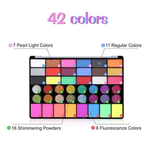 42 colores Acuarela al óleo y color fluorescente cara y cuerpo brillo para pintura corporal