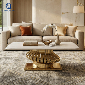 Mesa de Centro de Mármol de Lujo, Base de Acero Inoxidable Dorado, Mesa Moderna para Sala de Estar, Venta Directa de Fábrica - Product Image 1