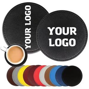 Custom Logo Laser Leather <b>Coaster</b> Double Sided Faux Leather <b>Coasters</b> for <b>Drinks</b> - Product Image 2