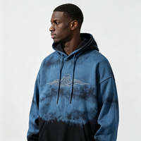 Sweat-shirt à capuche oversize streetwear, imprimé vague marine Kornit DTG, effet délavé contrastant, style vintage