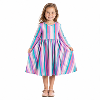 Robe d'hiver de Noël pour bébé de 2 à 7 ans, multicolore à rayures arc-en-ciel, à manches longues, taille froncée, en jersey, coupe trapèze, robe tourbillon