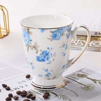 Tasse à thé en porcelaine fine dorée à motif floral, peinte à la main, 300 ml, passe au lave-vaisselle, personnalisable, cadeau en céramique, logo personnalisé, moderne