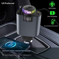 Câble rétractable de charge rapide PD pour voiture, chargeur rapide pour allume-cigare, spray aromatique, éclairage d'ambiance, ports Type-C/USB