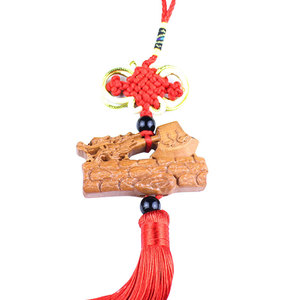 Peach Wood Car Pendant Engraved Lucky Charm For Car <b>Interior</b> Decoration Rearview Mirror <b>Accessory</b> Red And Black - Product Image 3