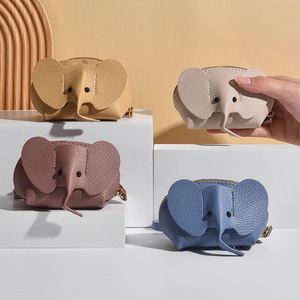 Zipper Closure Mini Elephant Wallet PU Leather Handmade Coin <b>Purse</b> Wallet <b>Small</b> Items Pouch with Detachable Strap - Product Image 1