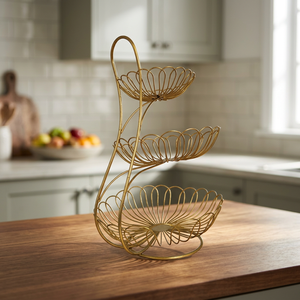 Three Tier Metal Wire Storage Rack Round Standing Type Modern Kitchen Organizer Durable <b>Welded</b> - Product Image 5