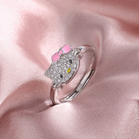 Bague type chat en plaqué platine, ouvert, avec des chats mignons, livraison gratuite