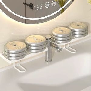 Estante de almacenamiento para grifo montado en la pared del baño, organizador rectangular blanco duradero para productos de cuidado personal - Product Image 3