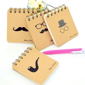 <b>Mini</b> Kraft Paper Spiral Bound <b>Notebooks</b> Men's Style Pattern Pocket Daily Notes Office School Stationery Supplies A7 Gift - Product Image 3