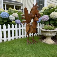 Statue de coq en métal rouillé Oniya, sculpture de poulet amusante à grands yeux, décoration d'extérieur pour ferme, pelouse, jardin, ornement artistique