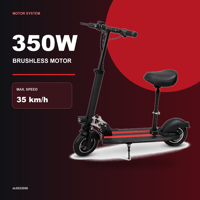 Trottinette électrique pliable 350W avec batterie 36V 10.4Ah, pneus tout-terrain de 10 pouces, freins à disque doubles