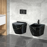 Ensemble sanitaire mural WC et bidet en céramique avec siphon en P, design artistique moderne, installation facile, abattants à fermeture douce