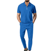 Ensemble de pantalon et t-shirt décontracté deux pièces pour homme, couleur unie, manches courtes, avec fermeture éclair et revers, haute qualité, mode estivale