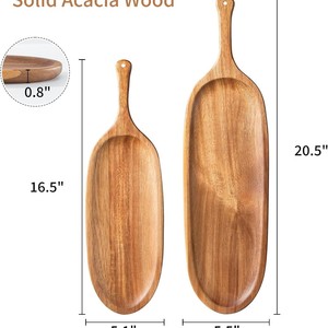 Plateau de service ovale en bois, 2 pièces, avec poignées, pour café, thé, fromages, couleur unie marron foncé - Product Image 3