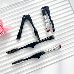 Pinceau à sourcils YRX, design double tête, pinceaux séparés pour sourcils et cils, mini pinceau plat angulaire pour sourcils et eye-liner, noir - Product Image 1