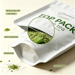 Bolsas de empaque personalizadas para polvo de matcha, bolsas verticales con cierre para polvo de té verde - Product Image 3