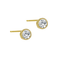 Anting-anting stud solitaire bezel bulat klasik berlapis emas Vermeil perak sterling 925, anting-anting stud klasik perak sterling