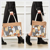 Vente en gros de sac fourre-tout en jute écologique sac de shopping de plage en toile de jute avec poignée en corde et logo imprimé personnalisé