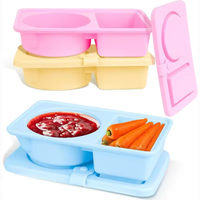 Boîte à goûter bento en silicone réutilisable et mignonne avec deux compartiments et un récipient à sauce, boîte à lunch pliable et étanche pour adultes et enfants
