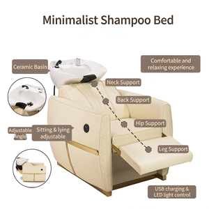 Sillón de Lavado de Cabello Eléctrico Reclinable con Elevación Hidráulica, Silla de Lavado de Cabello Semi-Reclinable con Masaje, Cama de Lavado de Cabello para Salón con Lavabo de Cerámica - Product Image 4