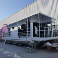 Allhouse Luxe Moderne Ponton Péniche Nouveau Modèle Bateau sur Eau Maison avec Salon Aluminium Coque Pêche Sports Bien Équipé