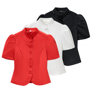 PB&ZA Blusas de <span class=keywords><strong>Moda</strong></span> para Mujer, Verano 2026, Blusas Casuales de Manga Corta con Cuello Alto, Camisas Sólidas para Mujer, Blusas Chic - Product Image 1