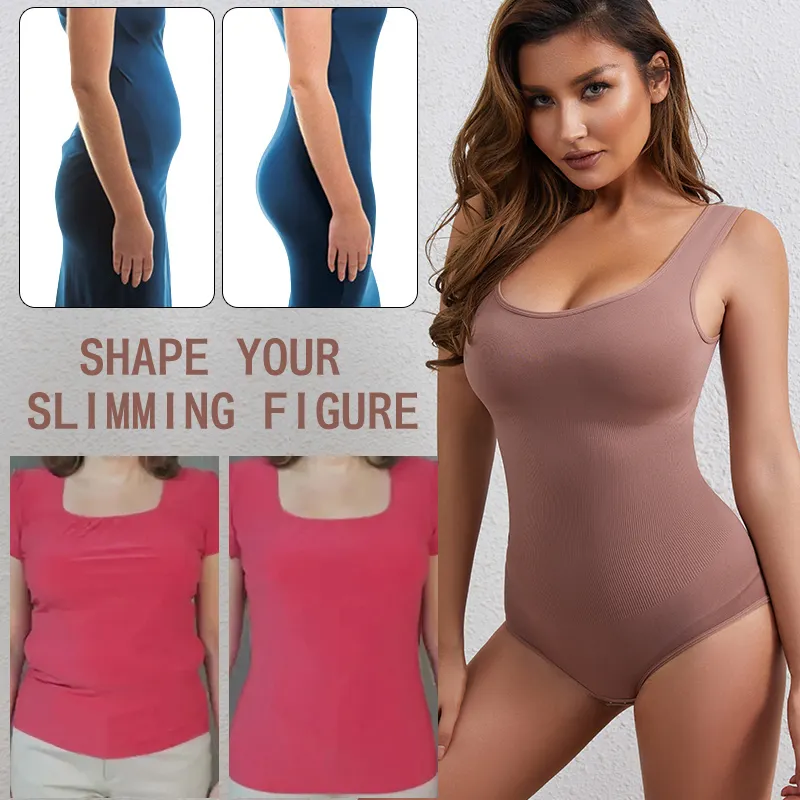 Women Shapers High Waist Round Neck Bodysuit Body Shaper Slimming Seamless Shapewear