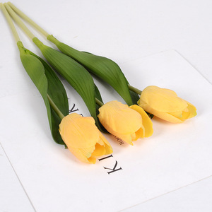 En stock Real Touch solo tallo seda naranja tulipán 36,5 cm flor artificial hidratante para Cafetería Restaurante Hotel decoración interior - Product Image 5