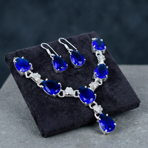 Collier en quartz topaze bleue pour elle, collier topaze + boucles d'oreilles + ensemble de bijoux, cadeau de mariage pour femme, cadeau pour maman - Product Image 3