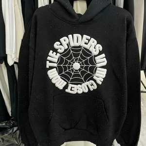 Felpa con Cappuccio e Zip Personalizzata OEM con Strass VVS 450 Gsm, Oversize Nera Streetwear con Stampa in Rilievo - Product Image 1