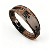 Bracelet multi-couches pour homme avec croix de Jésus, fermoir magnétique, bijou religieux chrétien vintage, cadeau