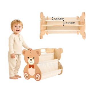 Étagère à livres en bois pour enfants, organisateur de rangement sur pied avec poches en toile, meubles pour chambre d'enfant - Product Image 5