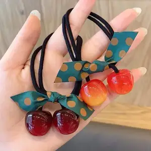 Fábrica al por mayor verano cereza frutas bandas elásticas para el cabello lazo nudo cuerda para el cabello coleta titular accesorios para el cabello para mujeres