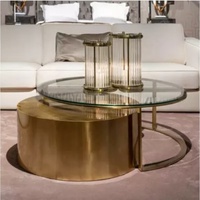 Ensemble de deux tables basses de luxe en acier inoxydable doré, design moderne et rond, pour bureau, réception, meubles de maison