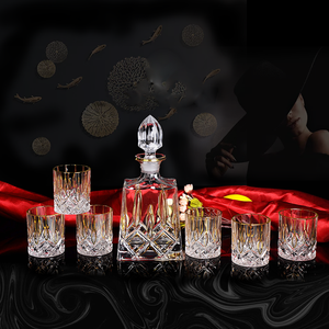 Vasos de Whisky Estilo Antiguo <span class=keywords><strong>con</strong></span> Borde Dorado Hecho a Mano, Juego de Decantador de Whisky y Vino de Lujo, Juego de 7 - Product Image 6