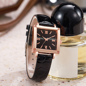 Montre élégante en cuir pour femmes, style vintage, cadran carré, montre-bracelet à quartz, bracelet coloré, montre tendance - Product Image 3