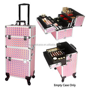 Rolling <strong>Makeup</strong> Train <strong>Case</strong> <strong>on</strong> <strong>Wheels</strong> Large Cosmetic Organizer Travel Cart for Hairstylist Artist Nail Beauty Salon Barber - Product Image 1