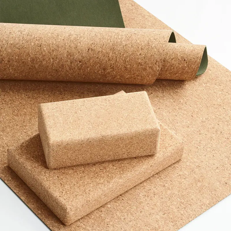 Huayi wholesale high quality eco friendly 4 inch cork yoga mat and block set