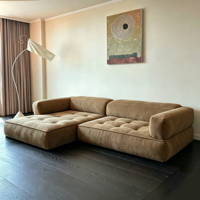 Canapé d'angle en L trois places, grand format, au sol, en tissu chenille, style minimaliste coréen, pour salon d'appartement ou d'hôtel, pour une relaxation douce et apaisante, de forme carrée
