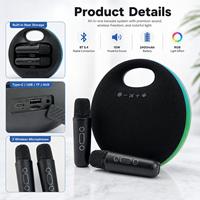 Machine de karaoké portable avec 2 microphones sans fil BT 5.4, lumière RGB 10W, stockage arrière intégré, batterie 2400mAh, pour fêtes à domicile
